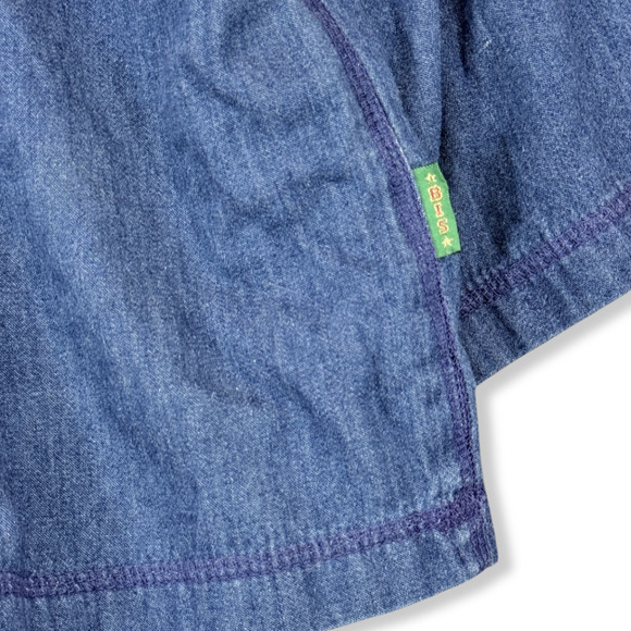 GENE Ewing Bis Wrinkled Rich Denim Top Blue Boatneck Lagenlook USA M Vintage 80s - Picture 5 of 5